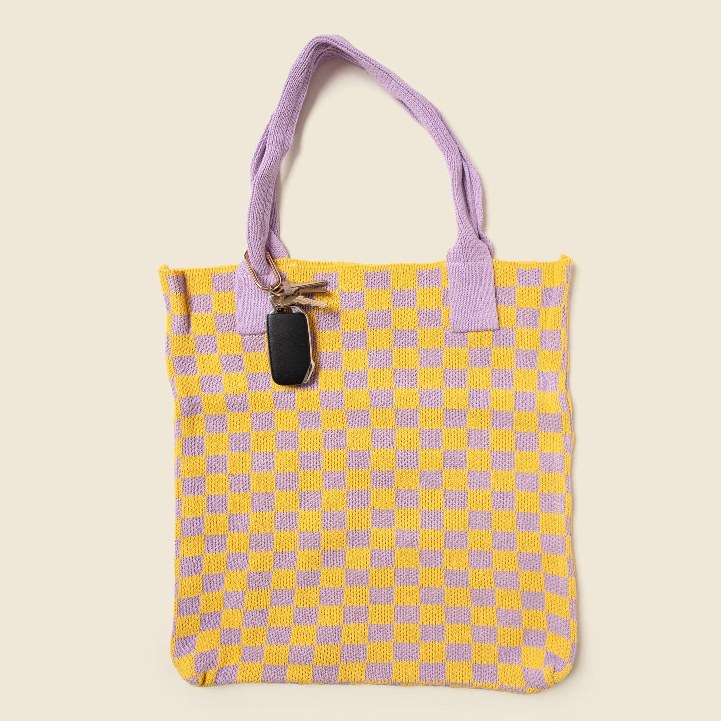 Yellow and Purple Checkered Tote Bag