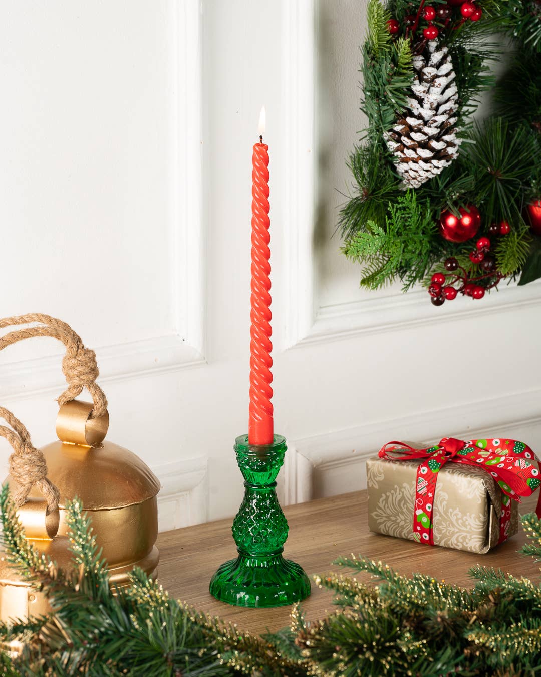 Green Glass Tinsel Candleholder