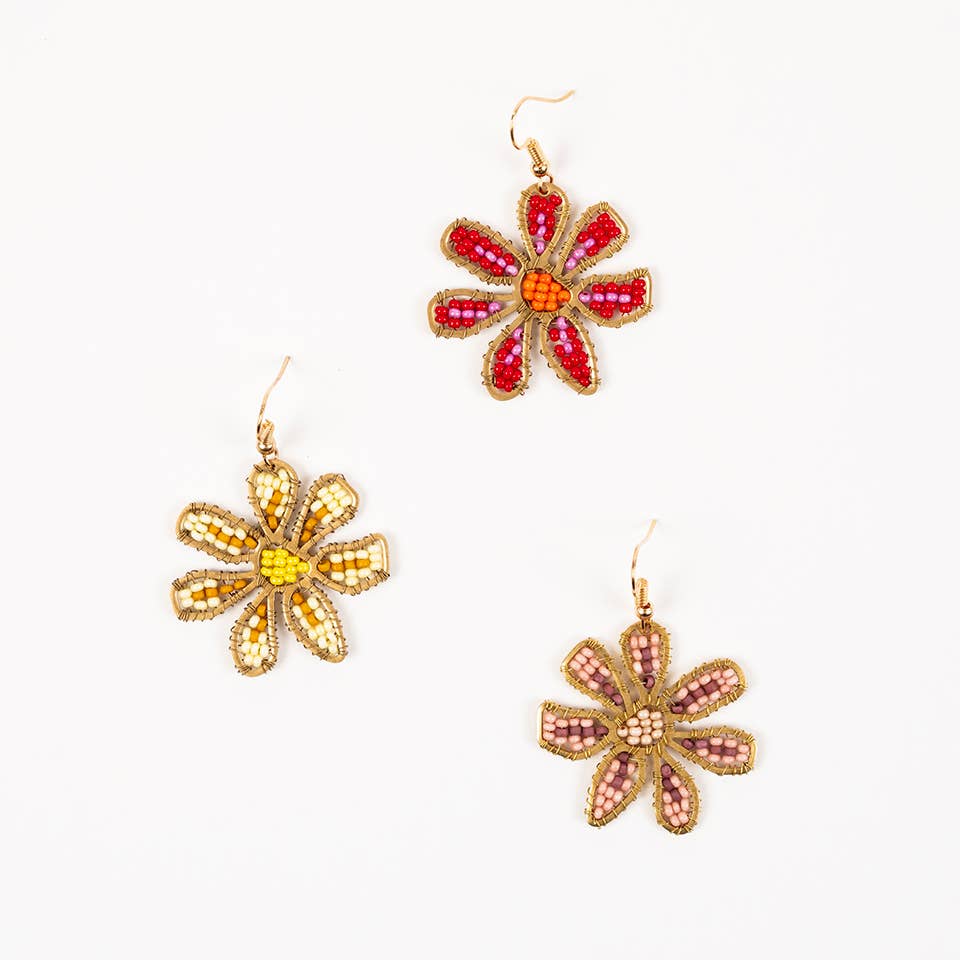 Beaded Daisy Drop Earrings