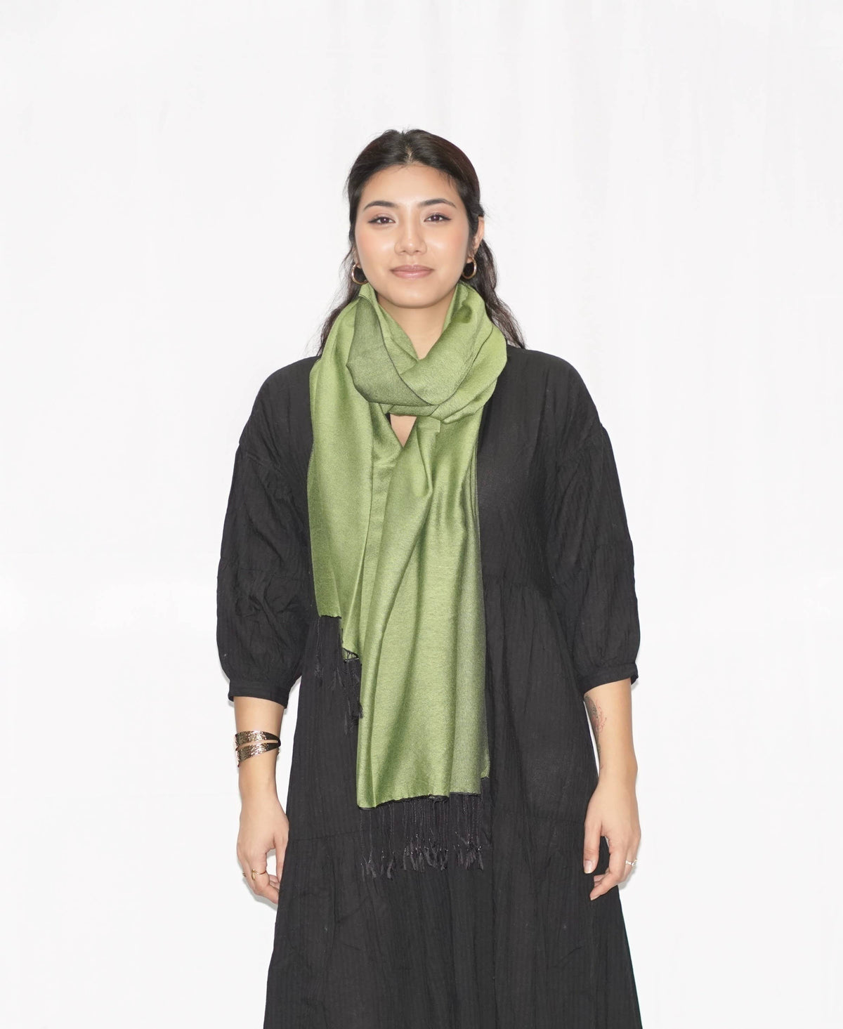 Seaweed Green Silky Water Pashmina Scarf