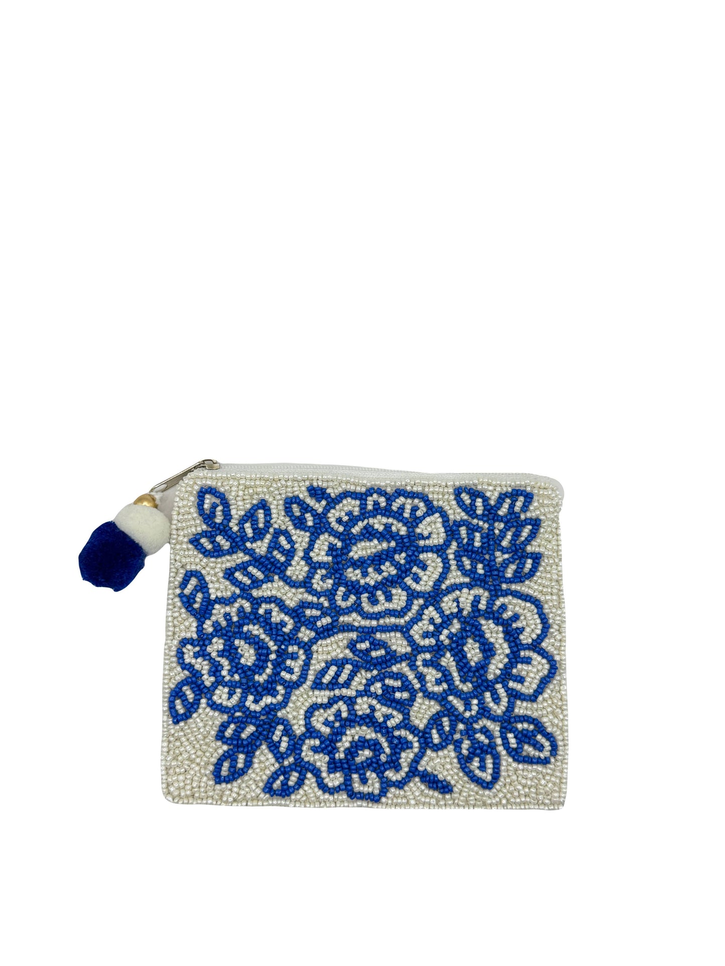 Blue Floral Beaded Coin Pouch