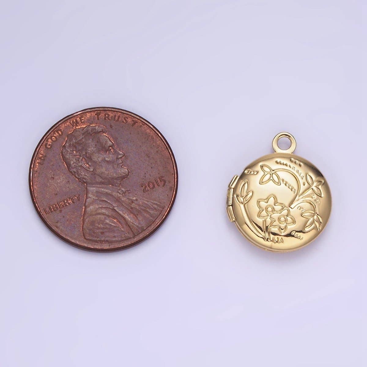 Flower Engraved Round Locket Necklace