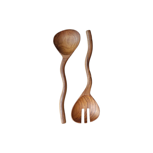 Wavy Teak Serving Spoons