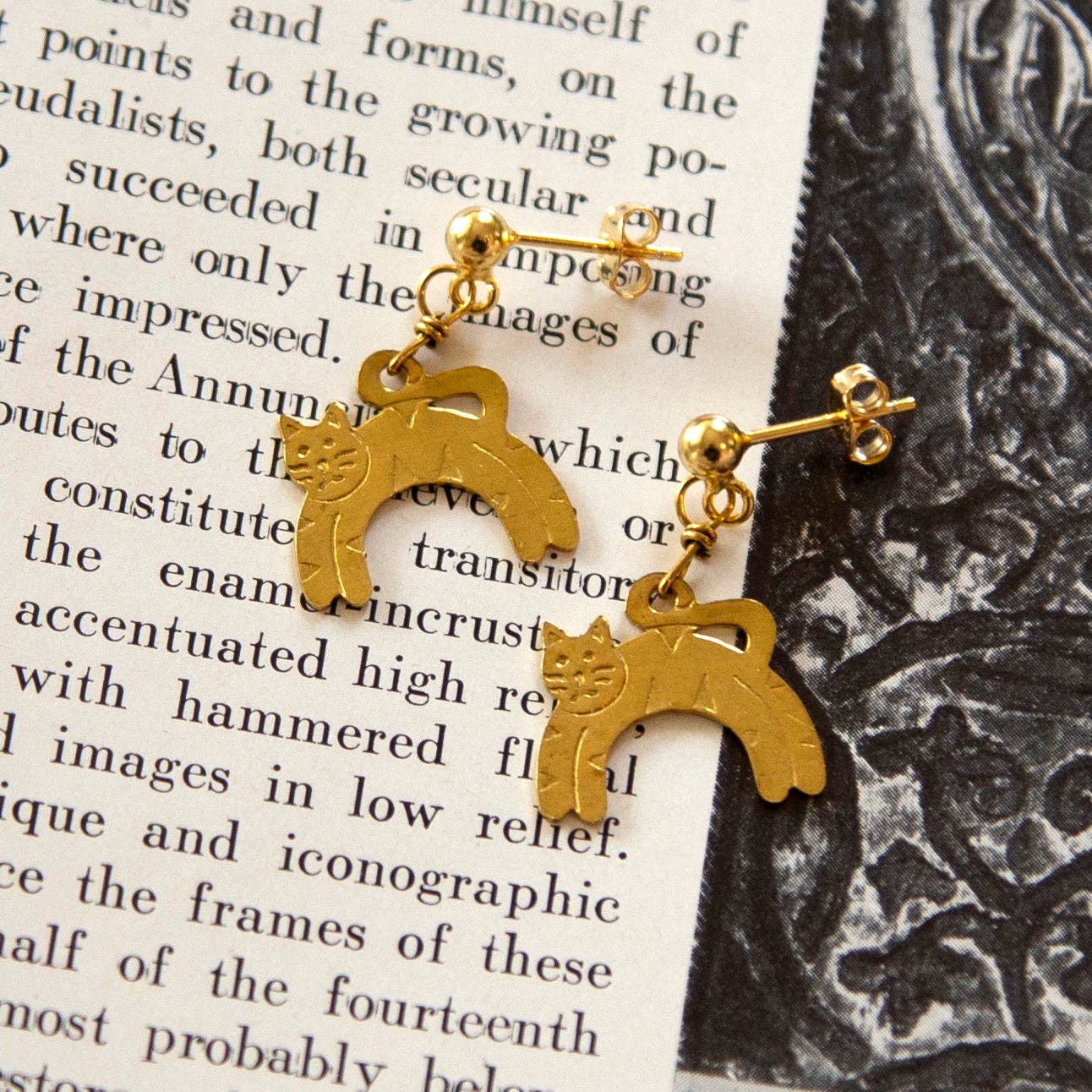 Vintage Small Cat Charm Earrings