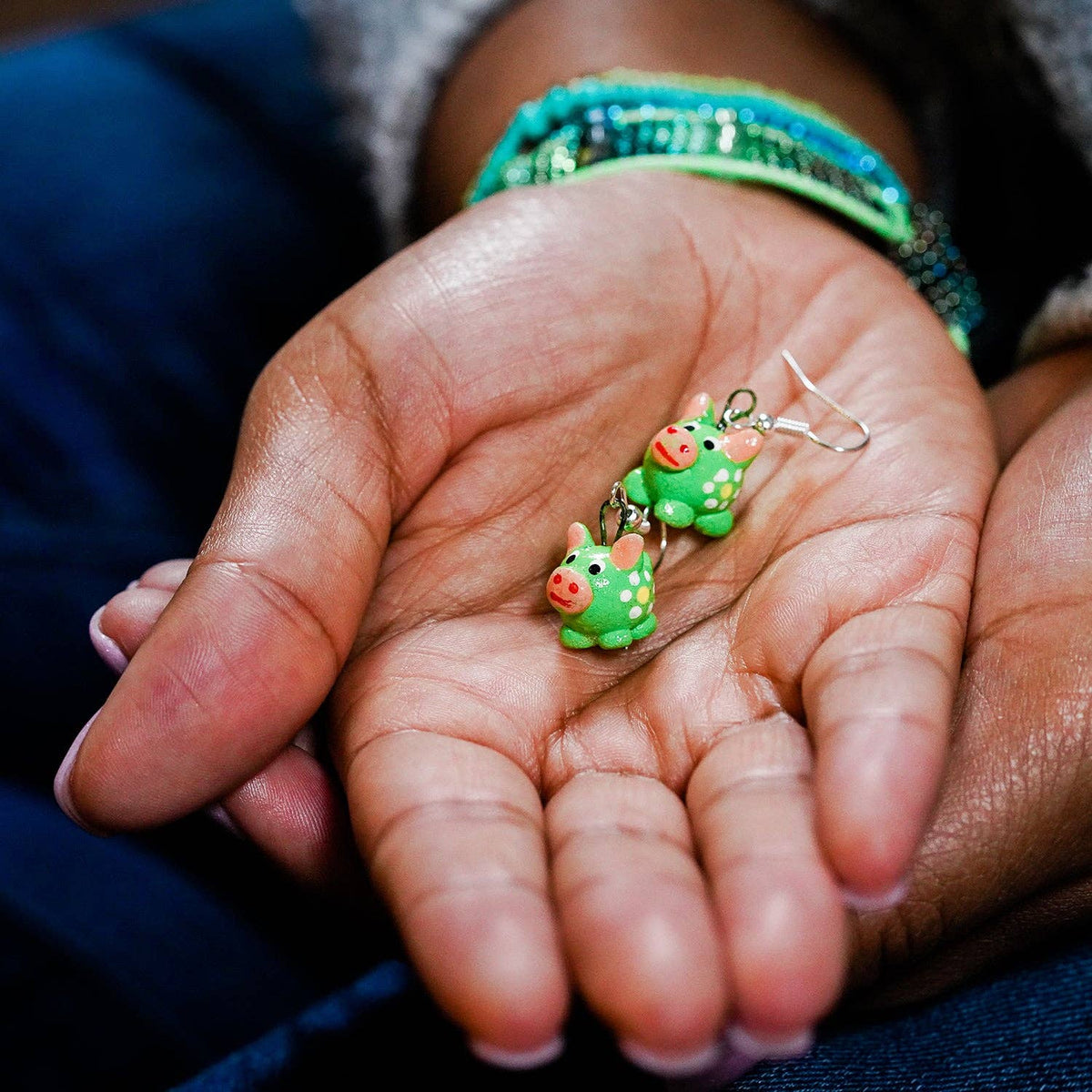 Hand Painted Ceramic Pig Earrings