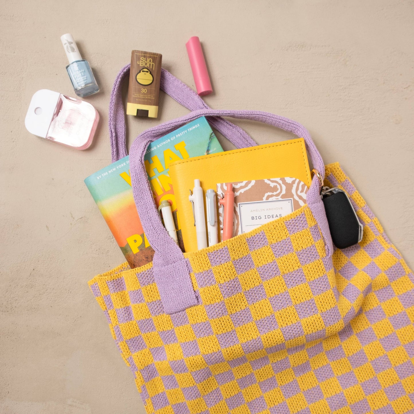 Yellow and Purple Checkered Tote Bag