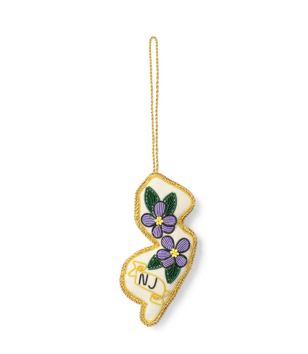 New Jersey State Violet Beaded Fabric Ornament - Embroidered