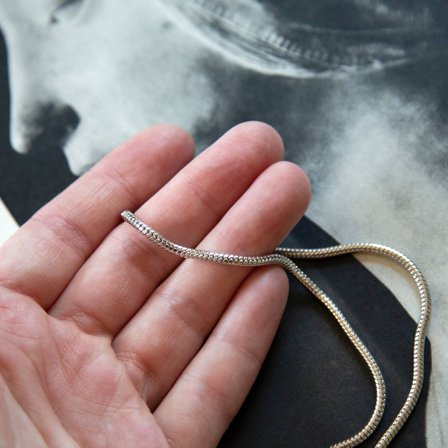 Vintage Round Silver Snake Chain Necklace