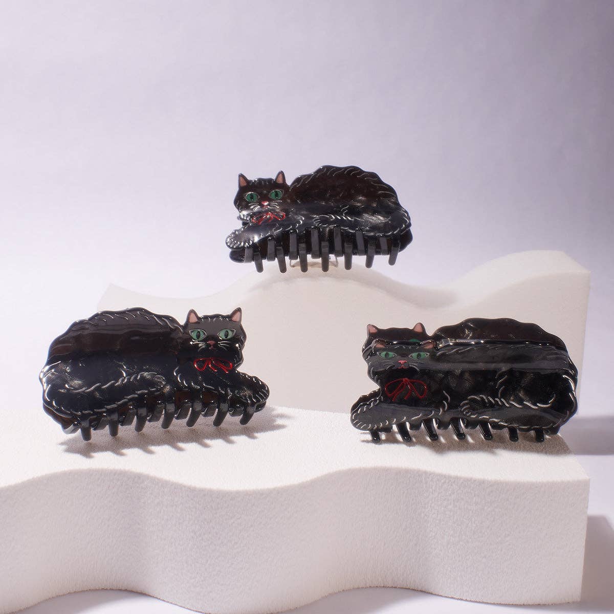 Black Shimmering Cute Kitty Cat Hair Claw