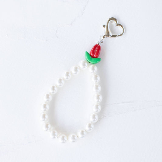 Faux Pearl & Tulip Bag Charm
