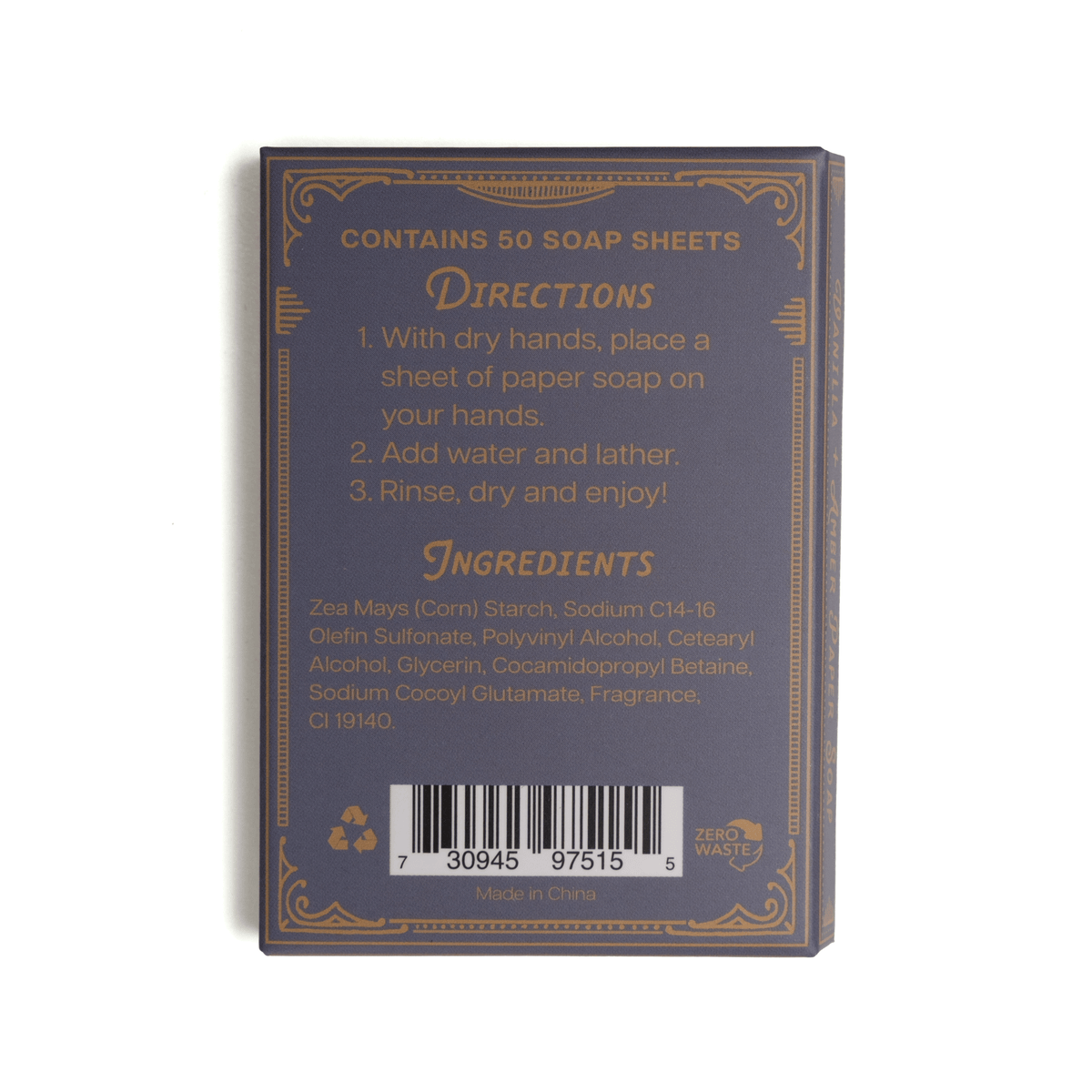 Vanilla Amber Paper Soap Travel Sheets 50 Count