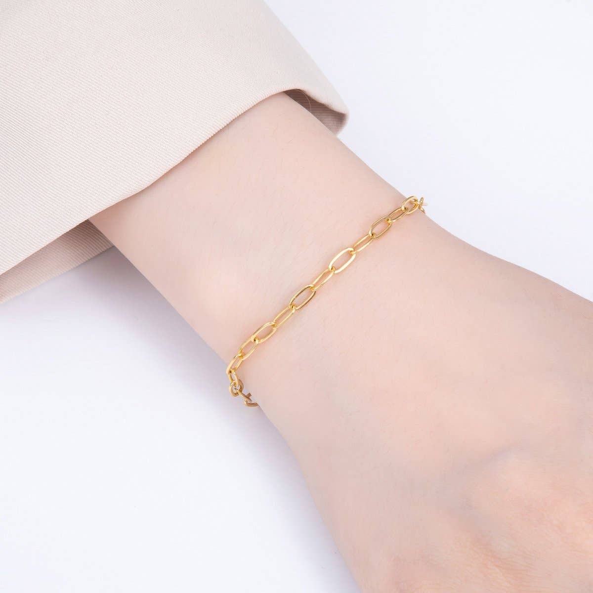 Gold Filled Paperclip Chain Bracelet with Zirconia