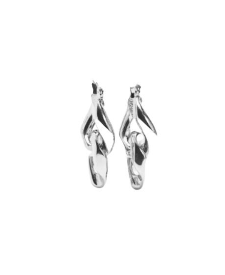 Cuban Link Chain Hoop Earrings, Silver