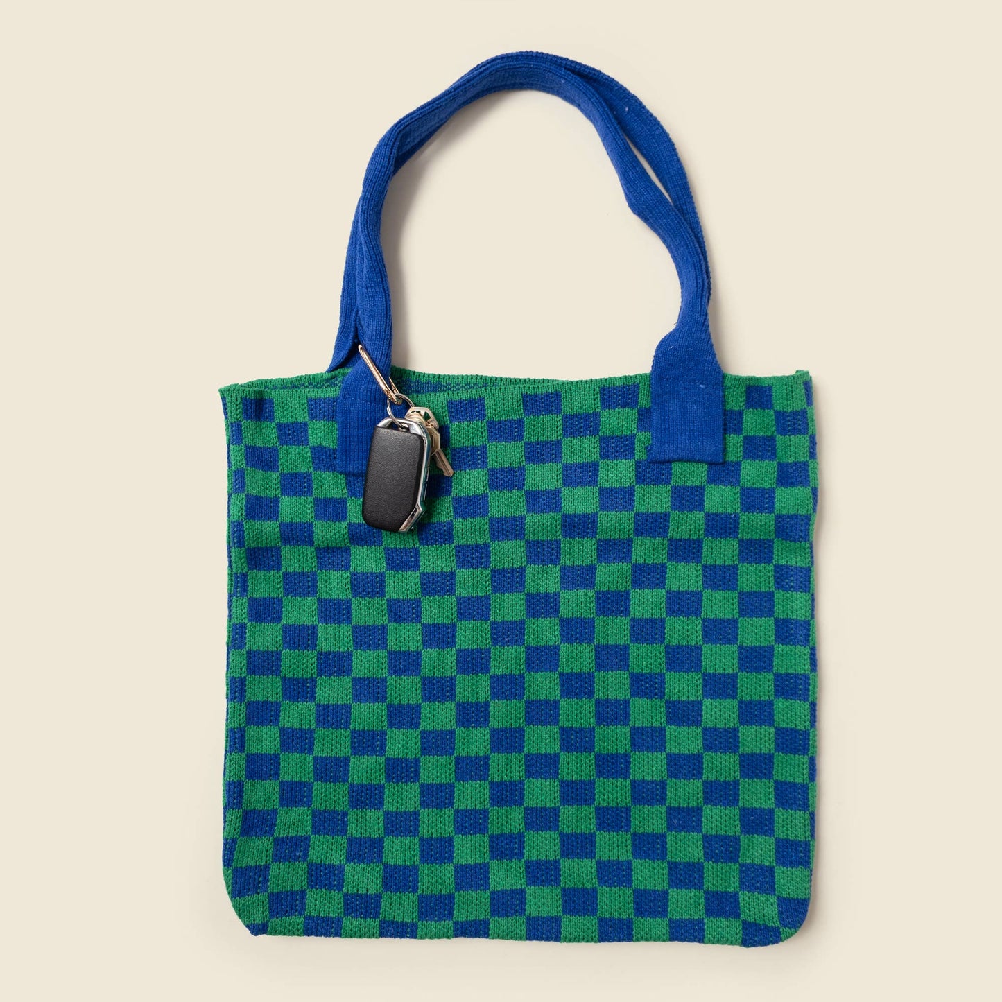 Blue and Green Checkered Tote Bag