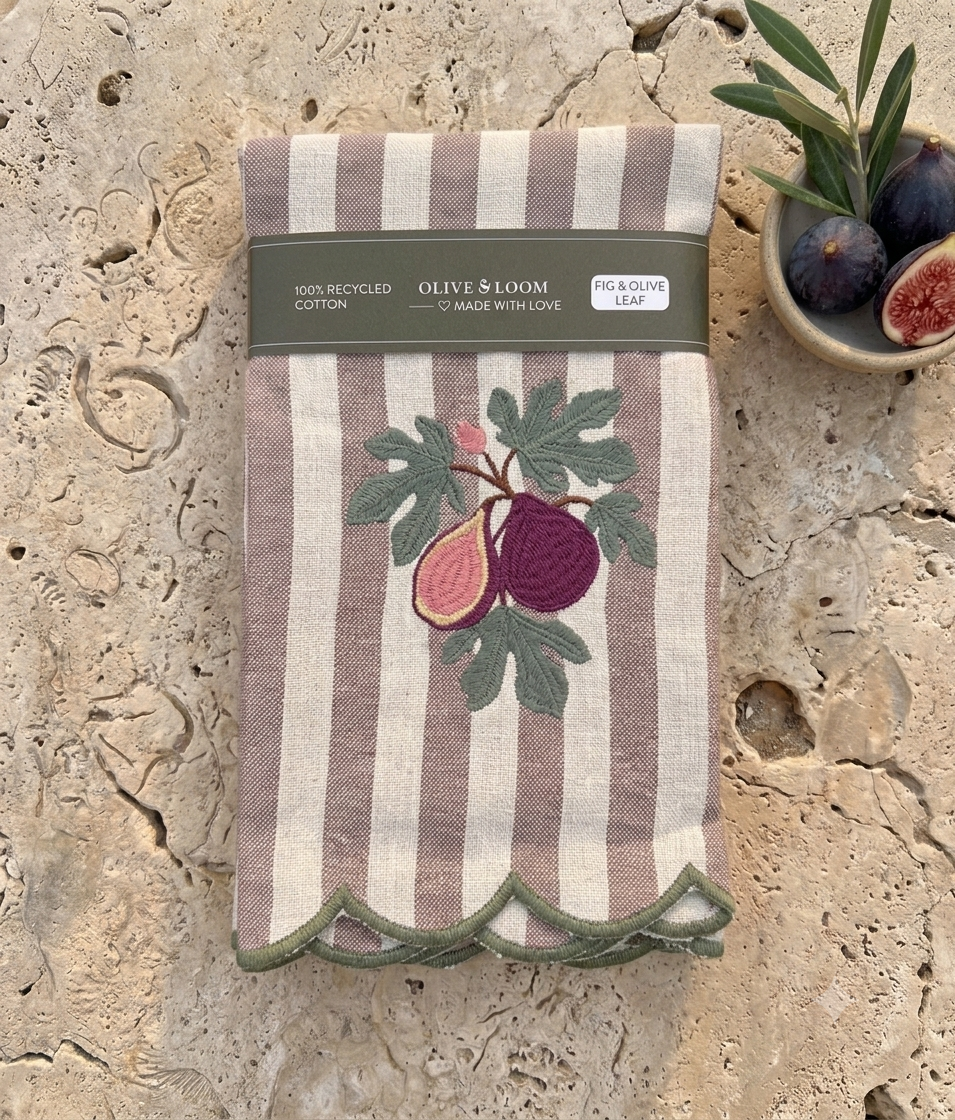 Fig Embroidered Recycled Cotton Dinner Napkins Set of 4
