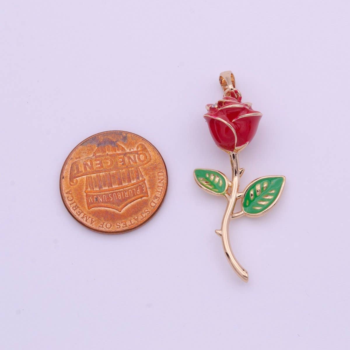 Red Rose Flower Pendant Earrings, Rose Gold