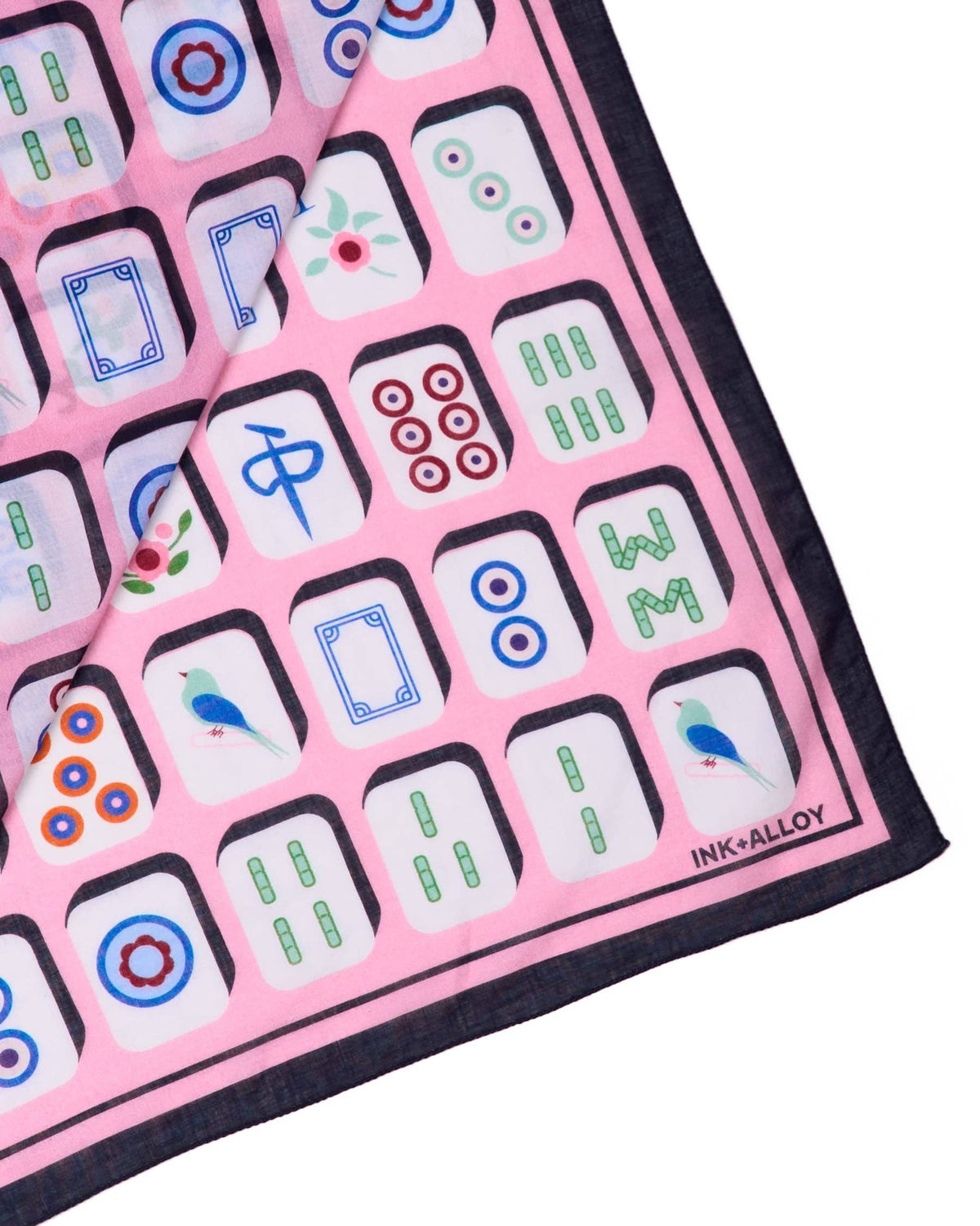 Mahjong Print Square Scarf, Cotton