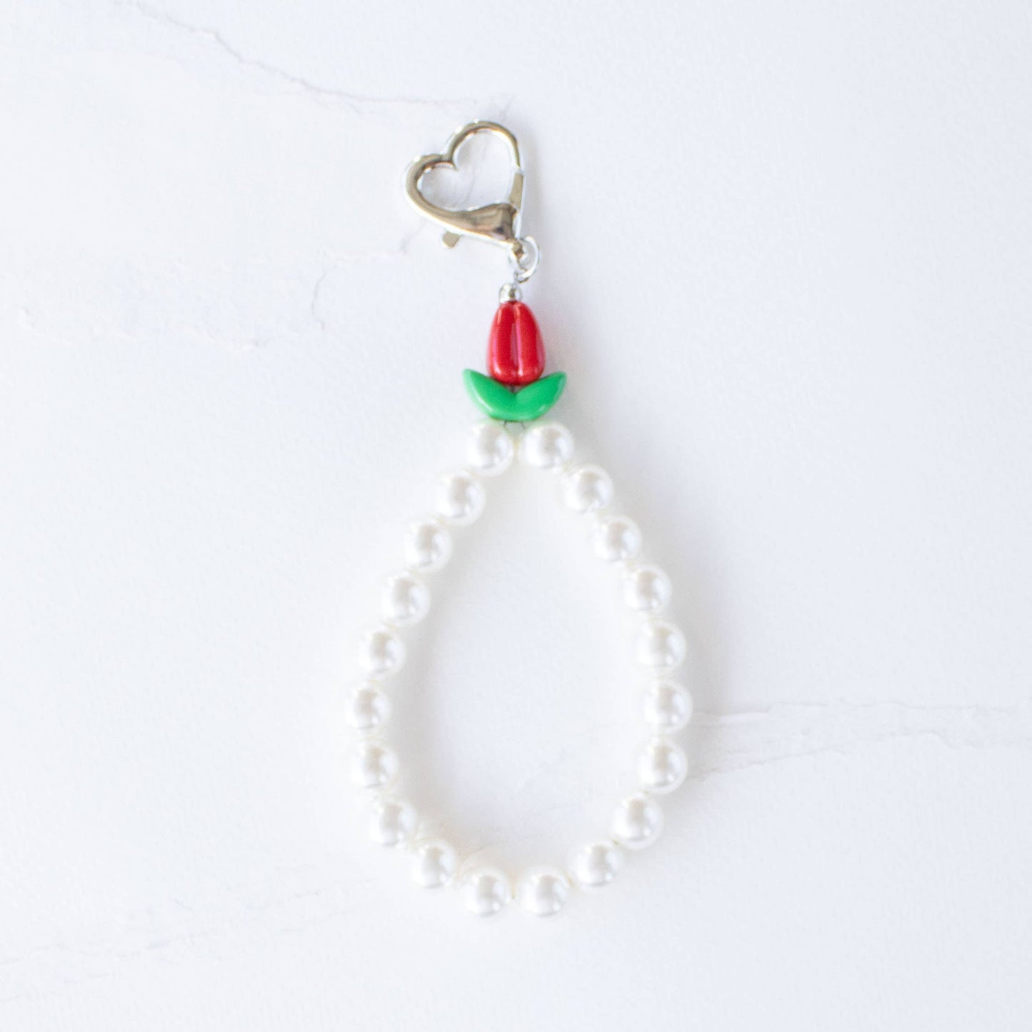 Faux Pearl & Tulip Bag Charm