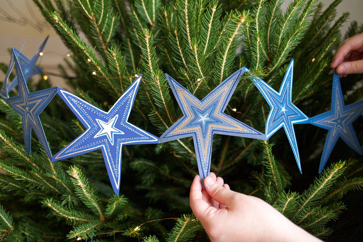 Stars Concertina Folded Paper Garland Royal Blue