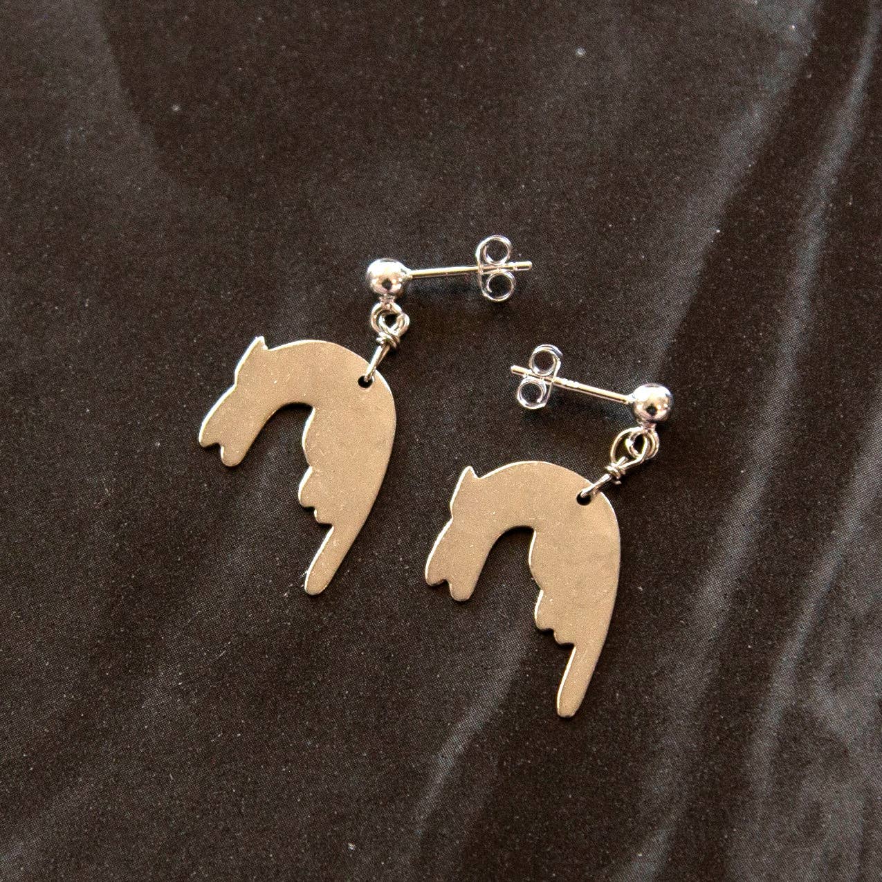 Silver Vintage Folk Cat Charm Earrings