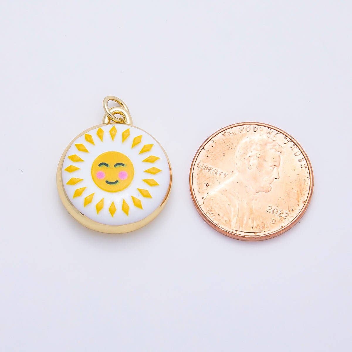 Smiley Celestial Sun Charm Earrings, Gold