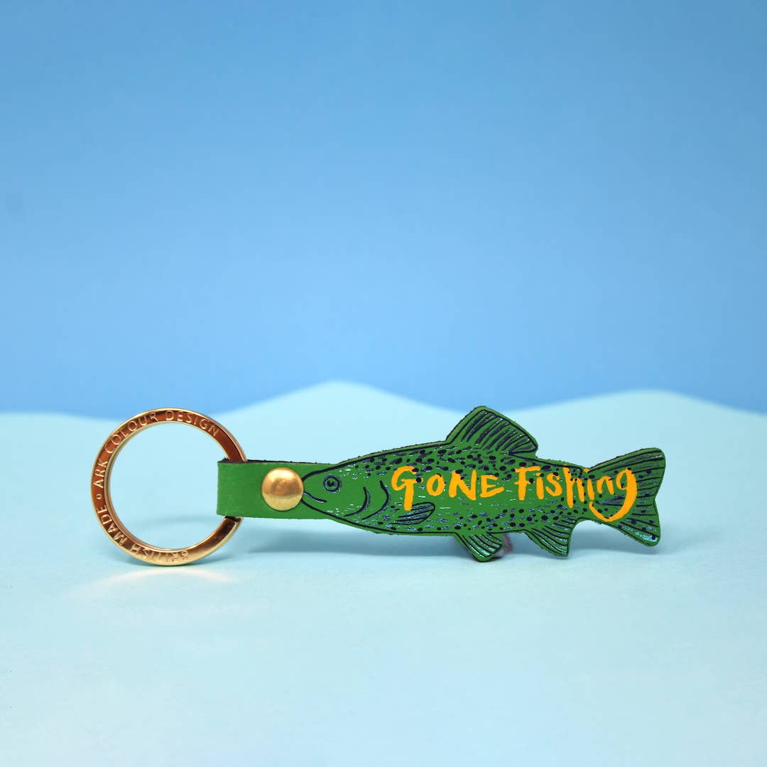 Gone Fishing Leather Keychain