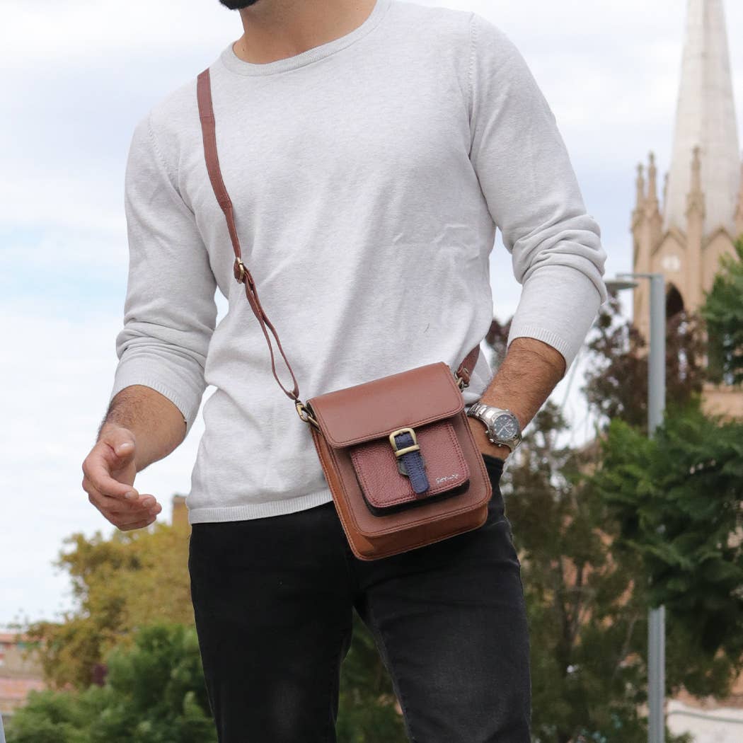 Recycled Leather Unisex Crossbody Bag