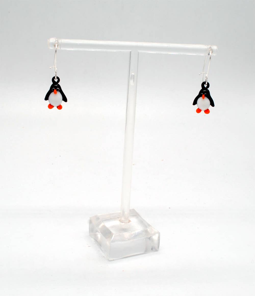 Penguin Earrings - Black with Orange