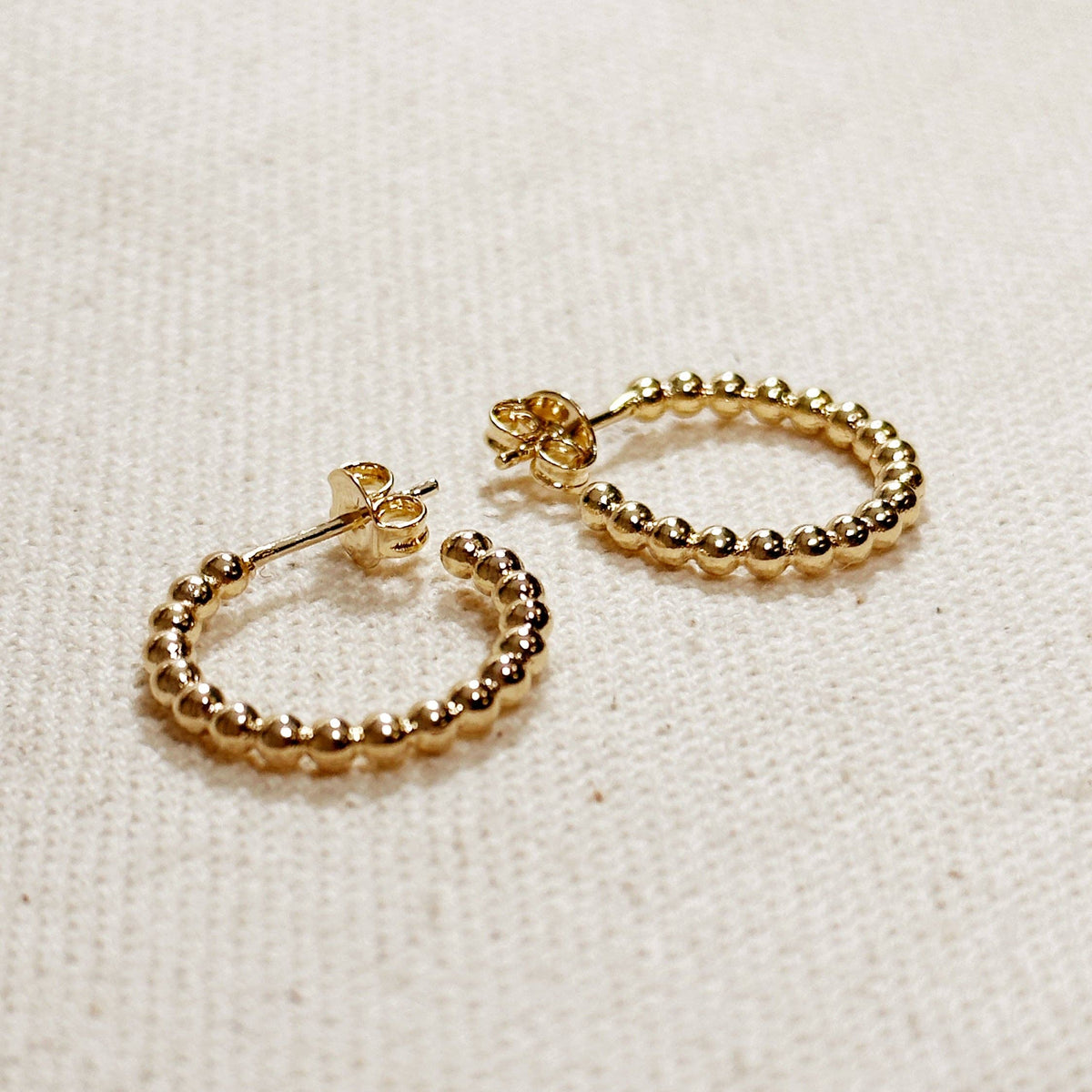 Dainty 18k Gold Filled Beaded Hoop Earrings