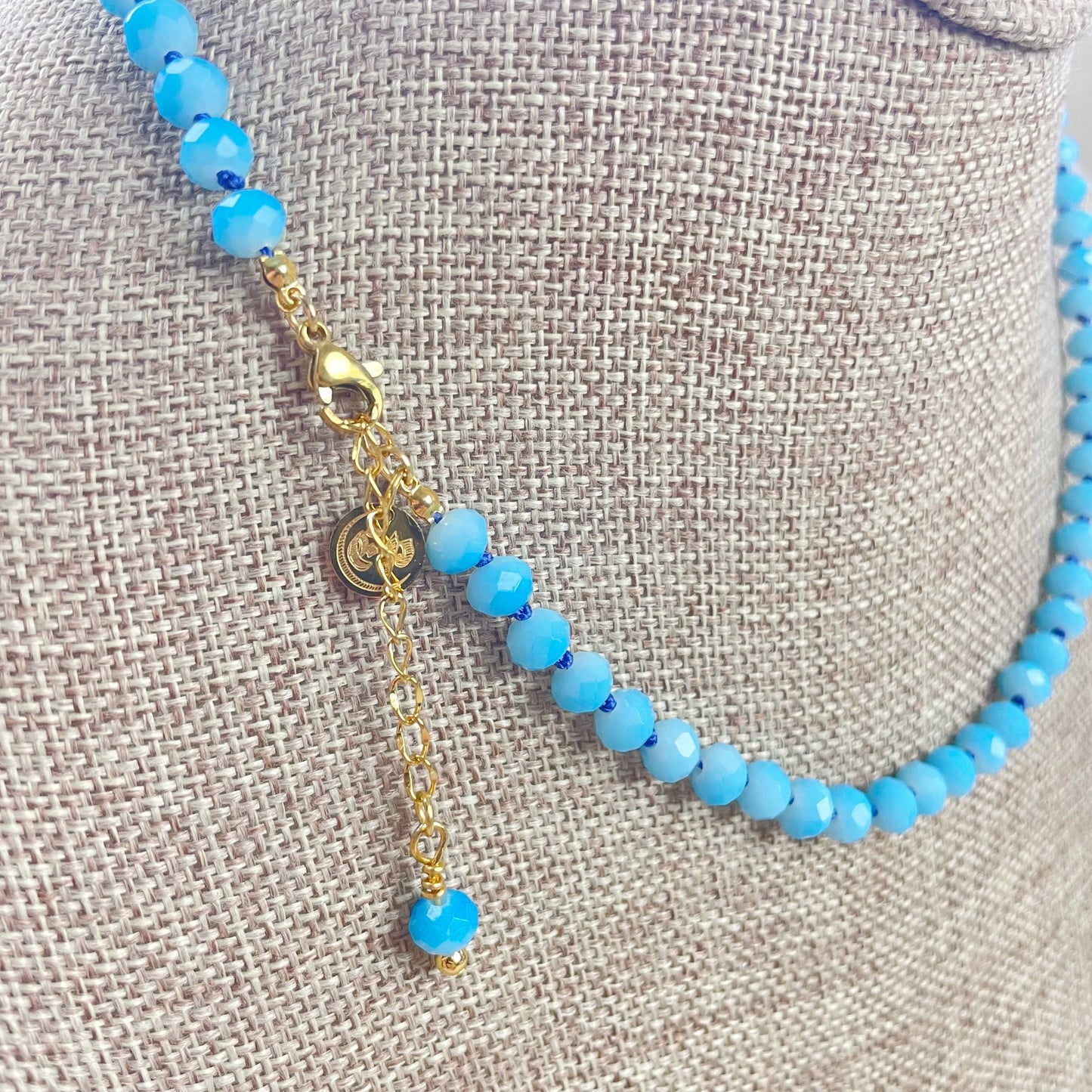 Blue Neon Crystal Beaded Handknotted Necklace