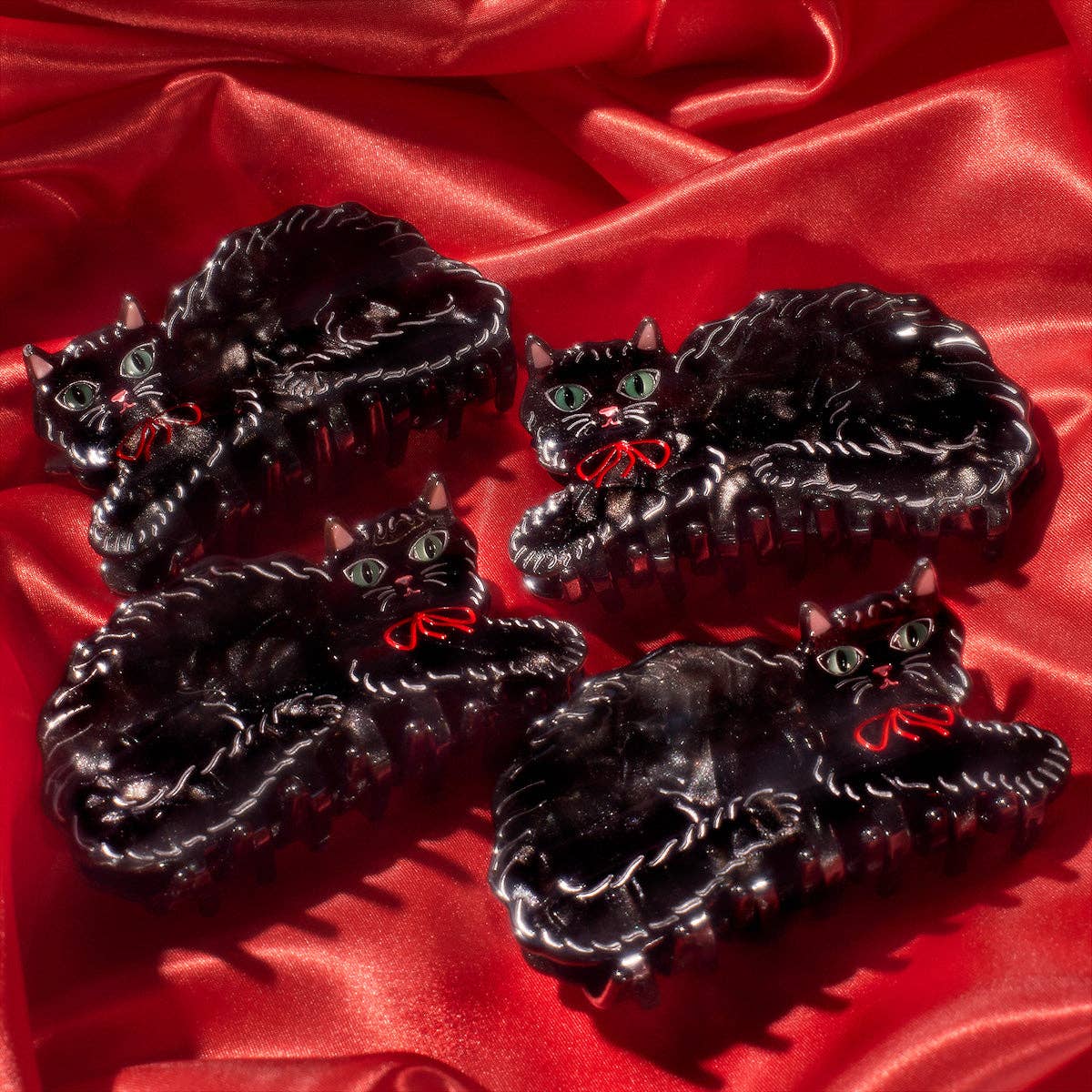 Black Shimmering Cute Kitty Cat Hair Claw