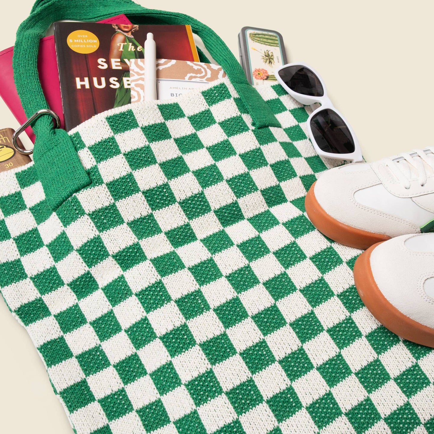 Green Checkered Tote Bag