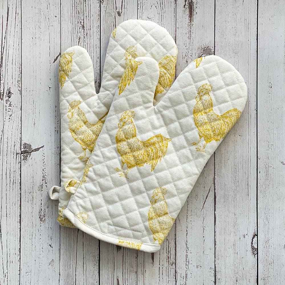 Rooster Print Cotton Oven Mitt