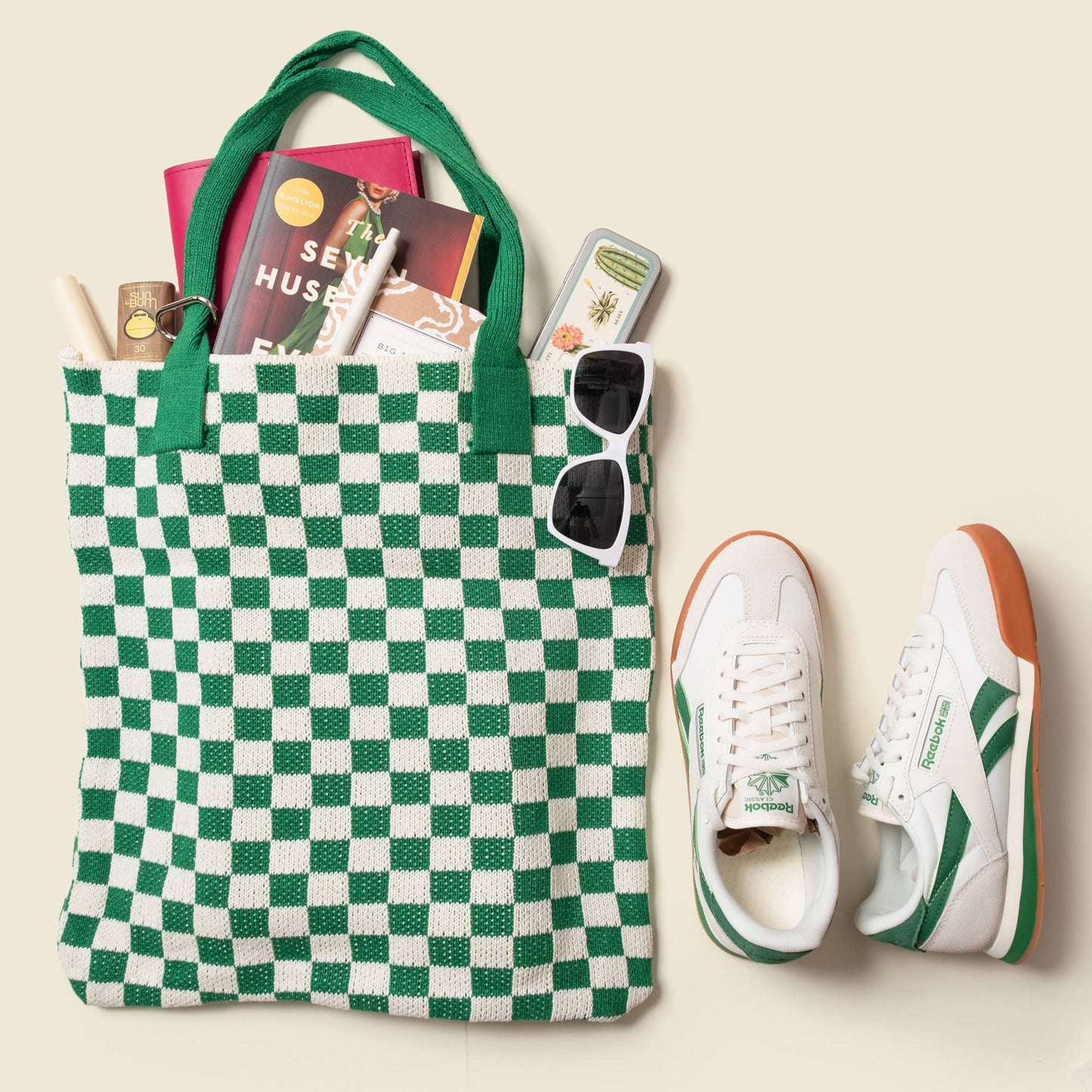 Green Checkered Tote Bag