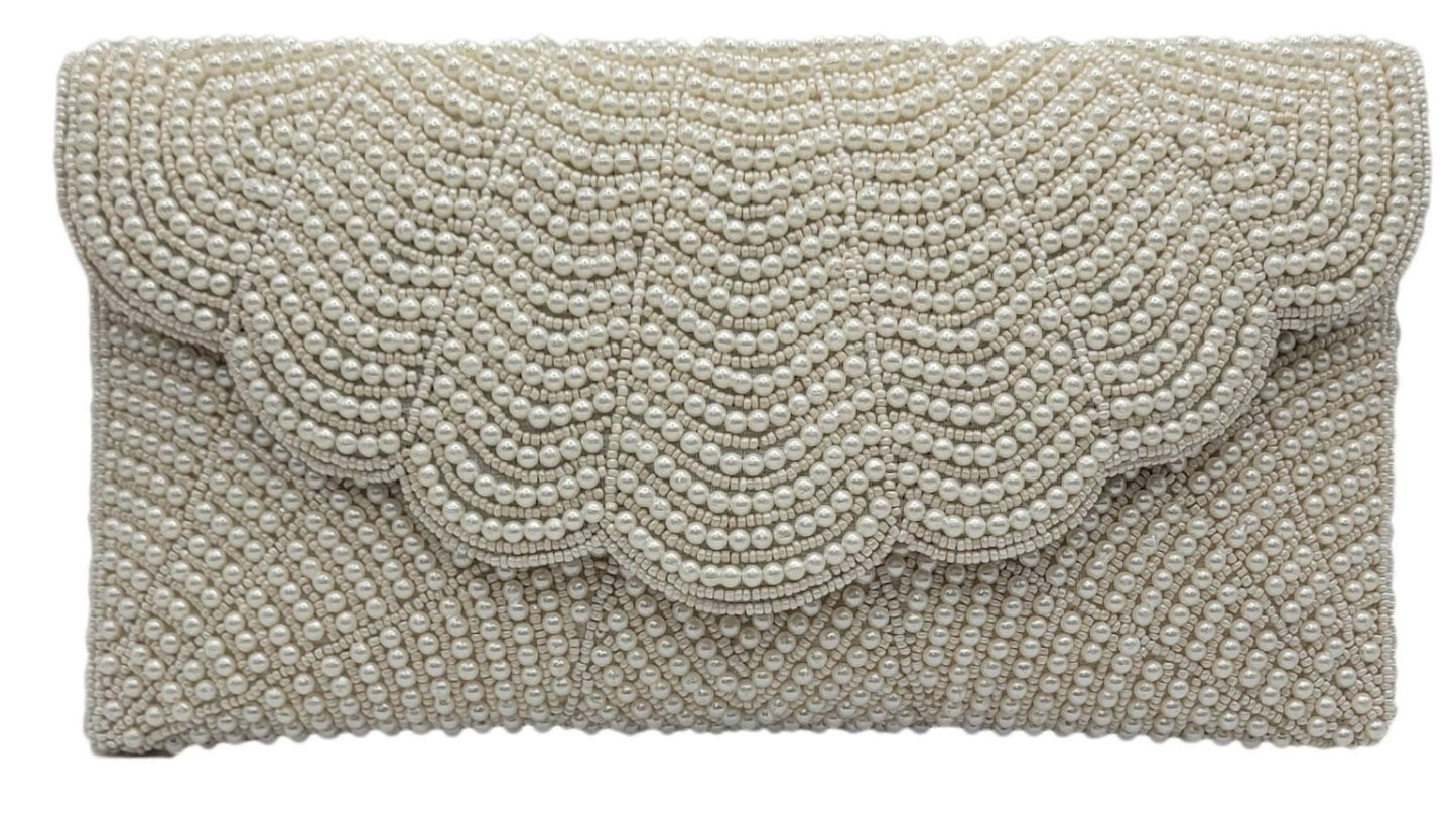 Pearl Scallop Beaded Clutch Bag