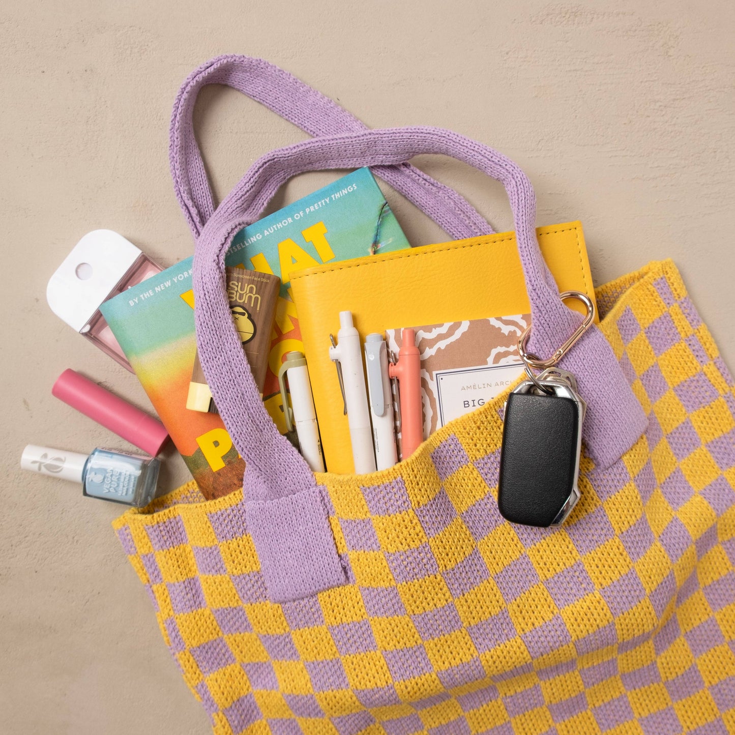 Yellow and Purple Checkered Tote Bag