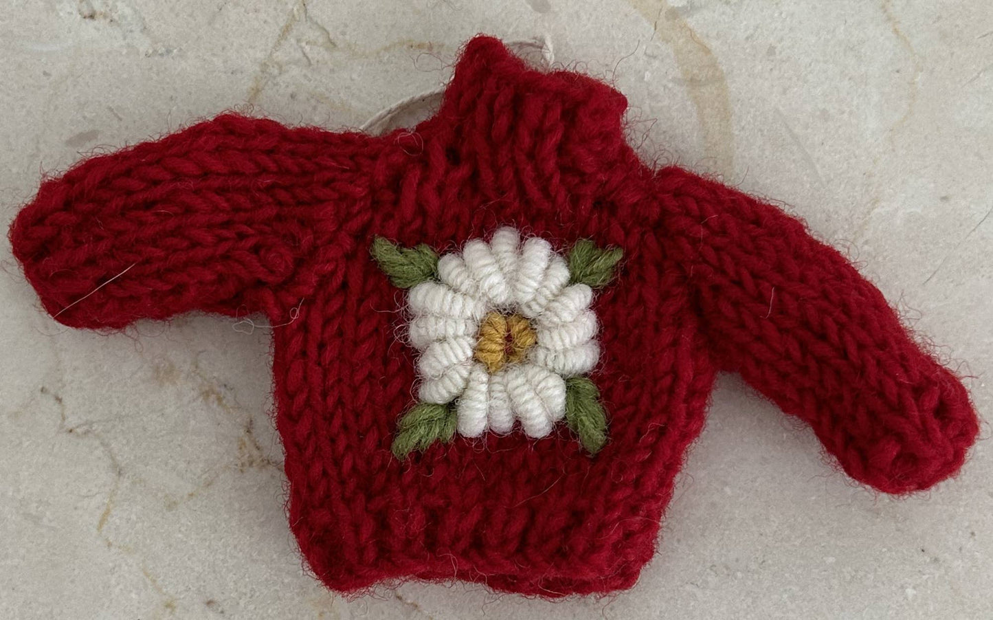 Hand Knit Red "Flower" Sweater ornament