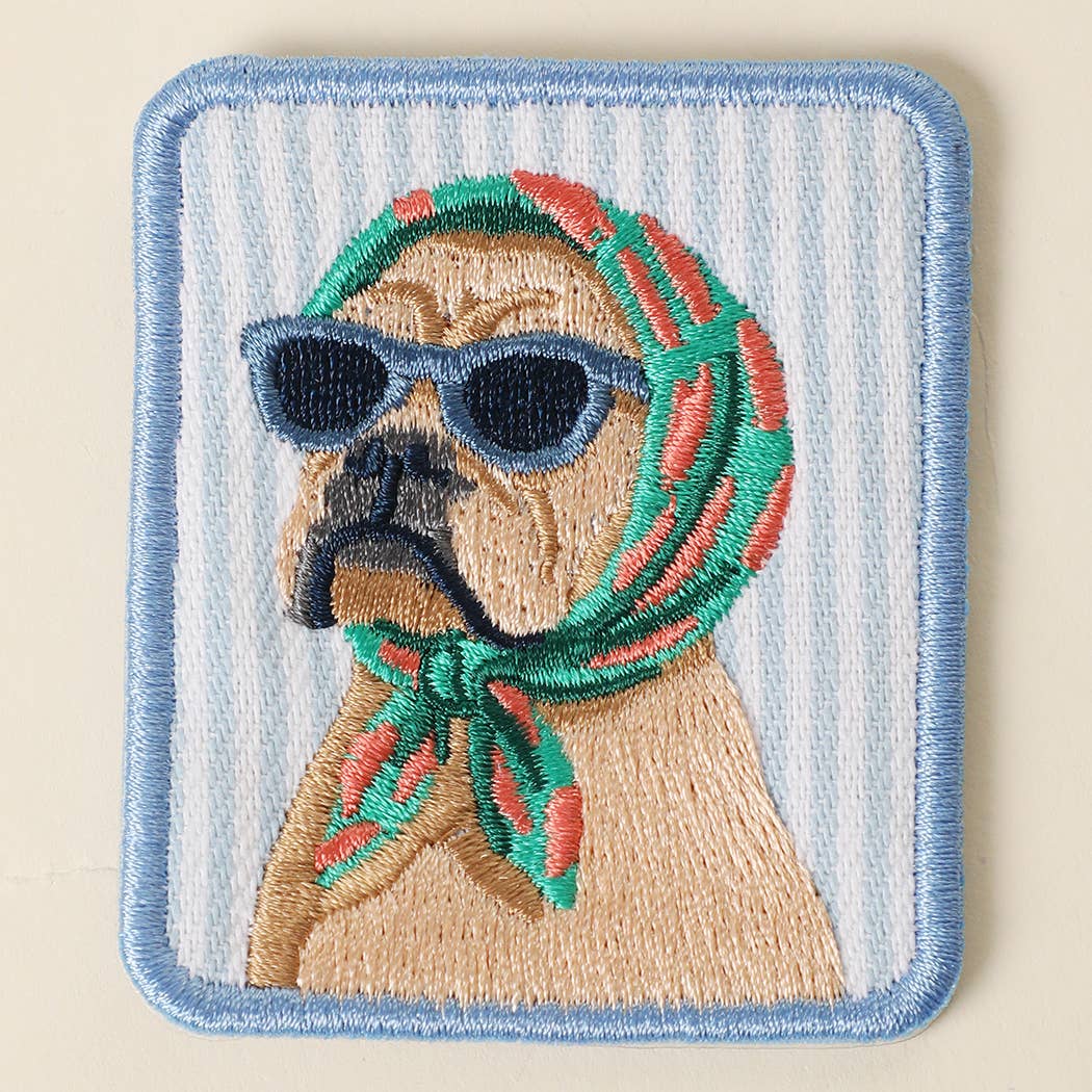 Bulldog Sunglasses Embroidered Seersucker Patch