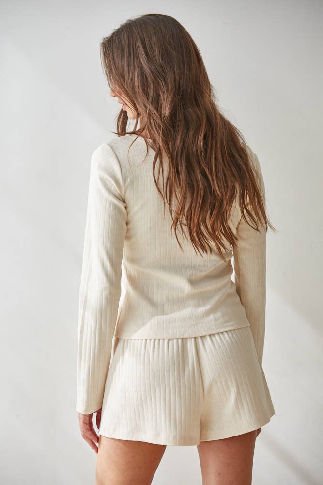 Pointelle Cotton Long Sleeve Top