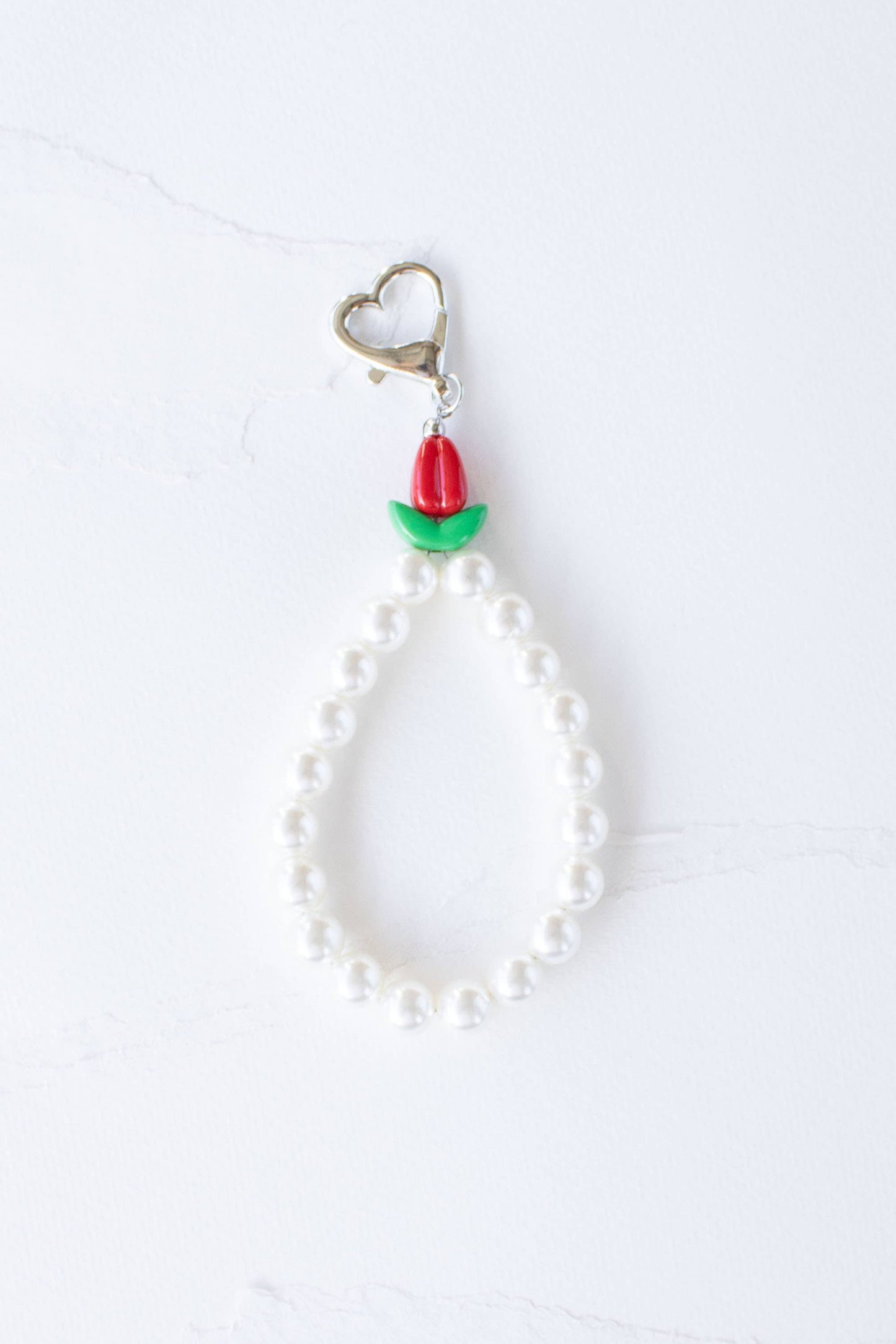 Faux Pearl & Tulip Bag Charm