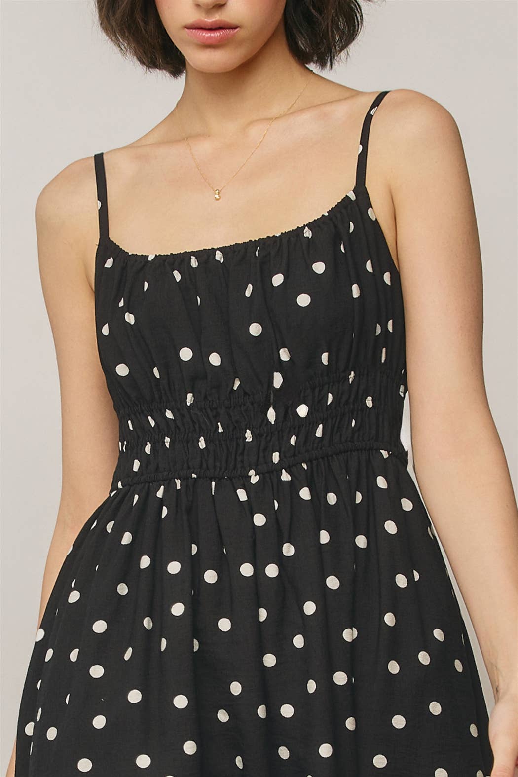 Polka Dot Spaghetti Strap Midi Waist Dress