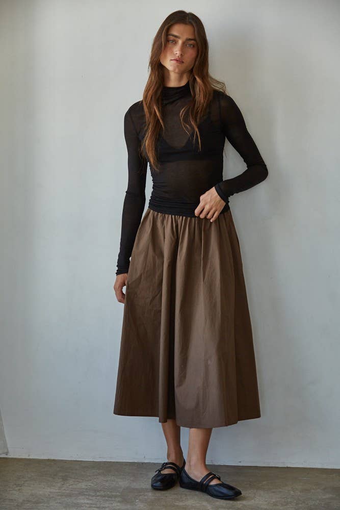 Cotton Flare Midi Skirt with Side Pockets