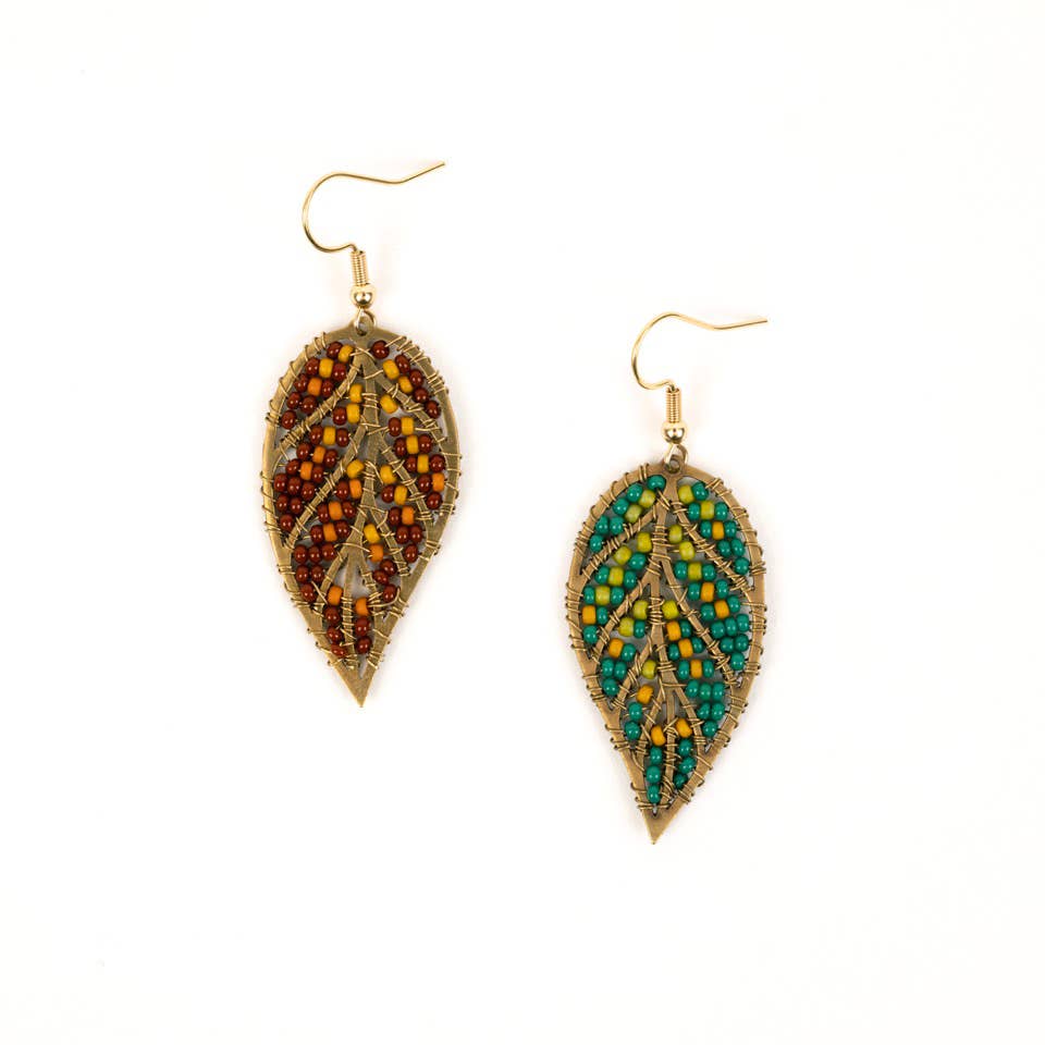 Beaded Leaves Fair Trade Earrings