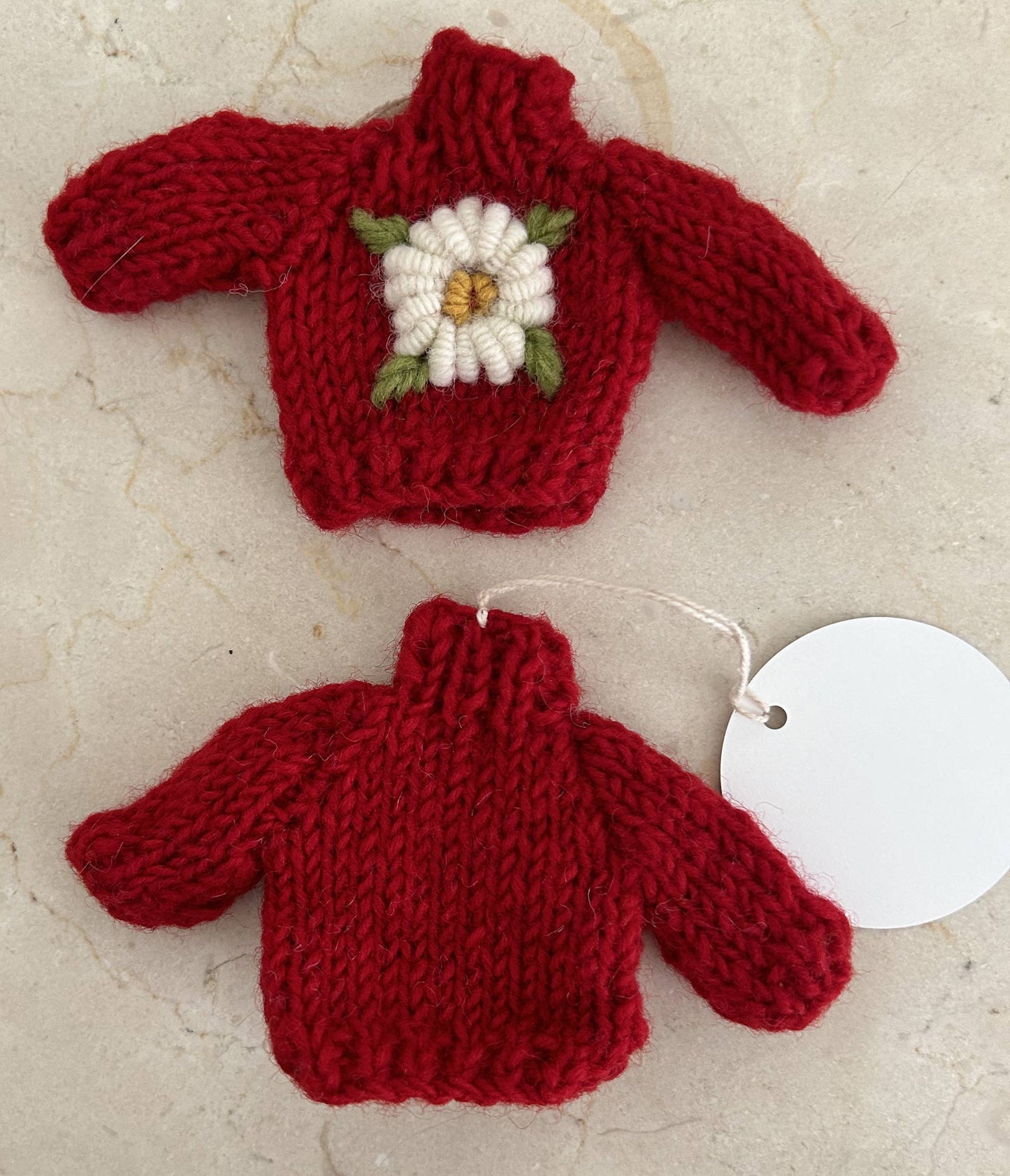 Hand Knit Red "Flower" Sweater ornament