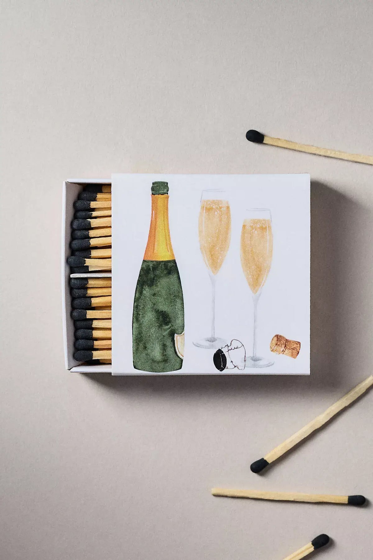 Champagne Hand-Painted Watercolor Matches