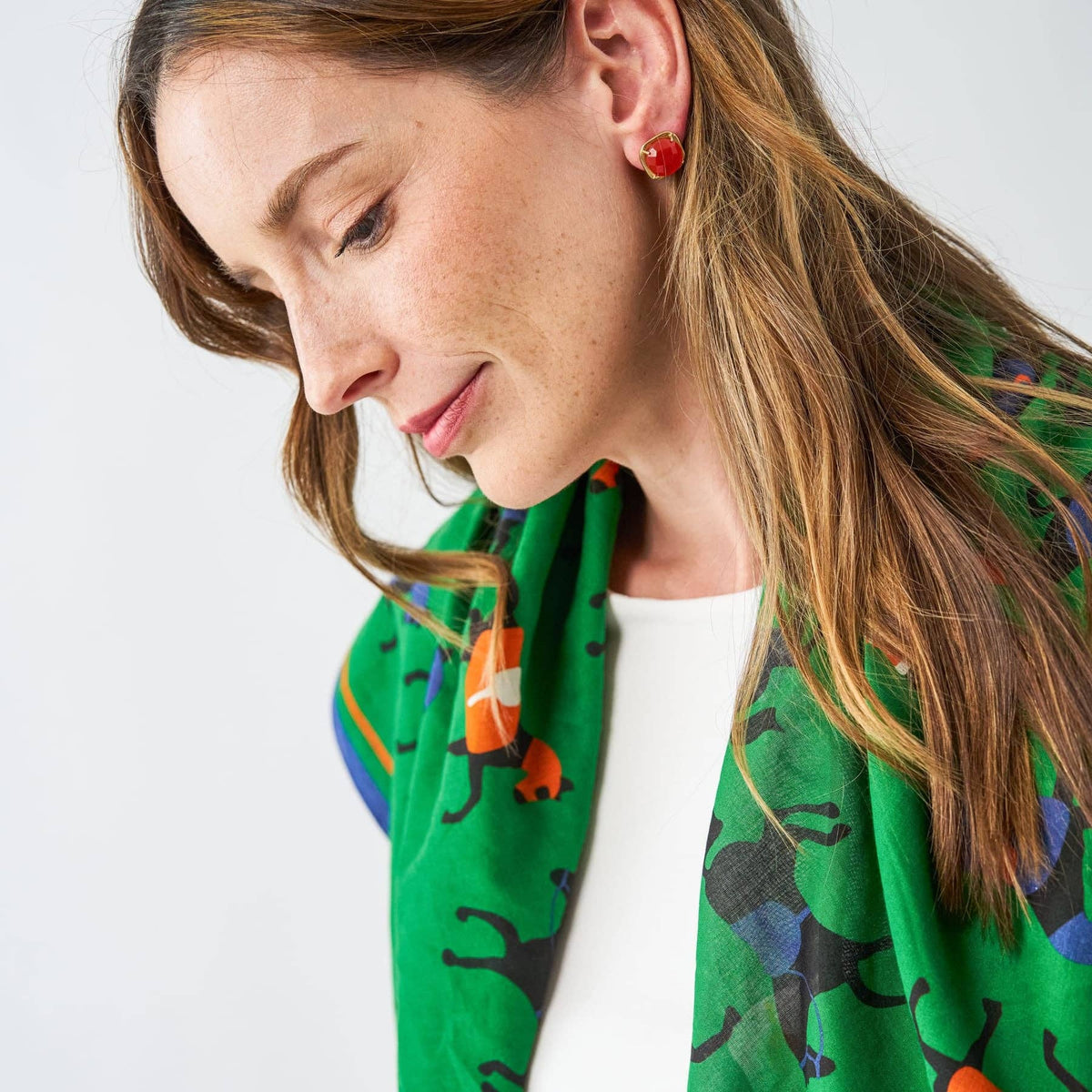 Equestrian Horse Print Square Scarf, Cotton
