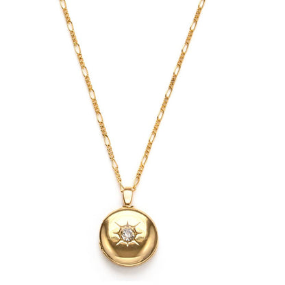 Small Round Locket Necklace, Czech Crystal