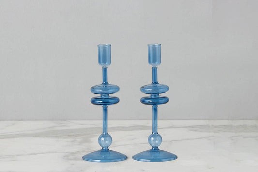 Sapphire Glass Candlestick Holder