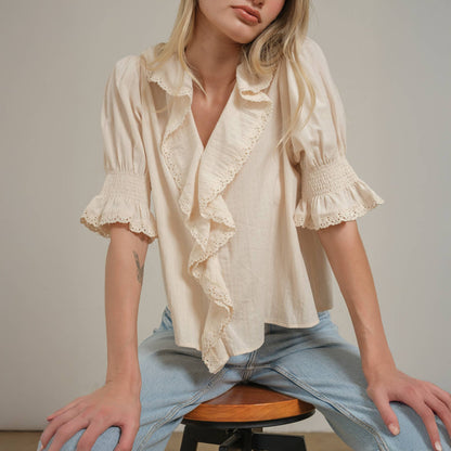 Ruffle Trim Lace Detail Blouse