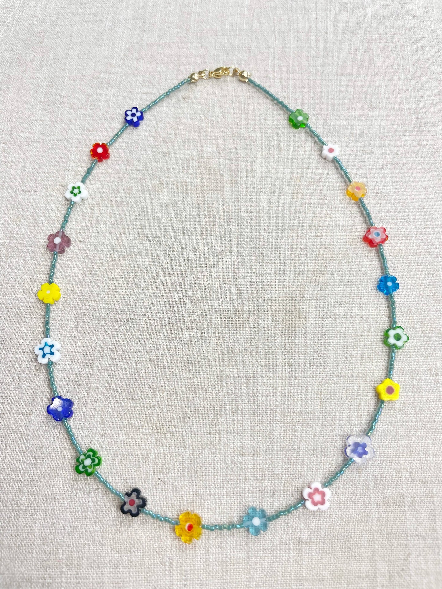 Glass Floral Beaded Delicate Necklace